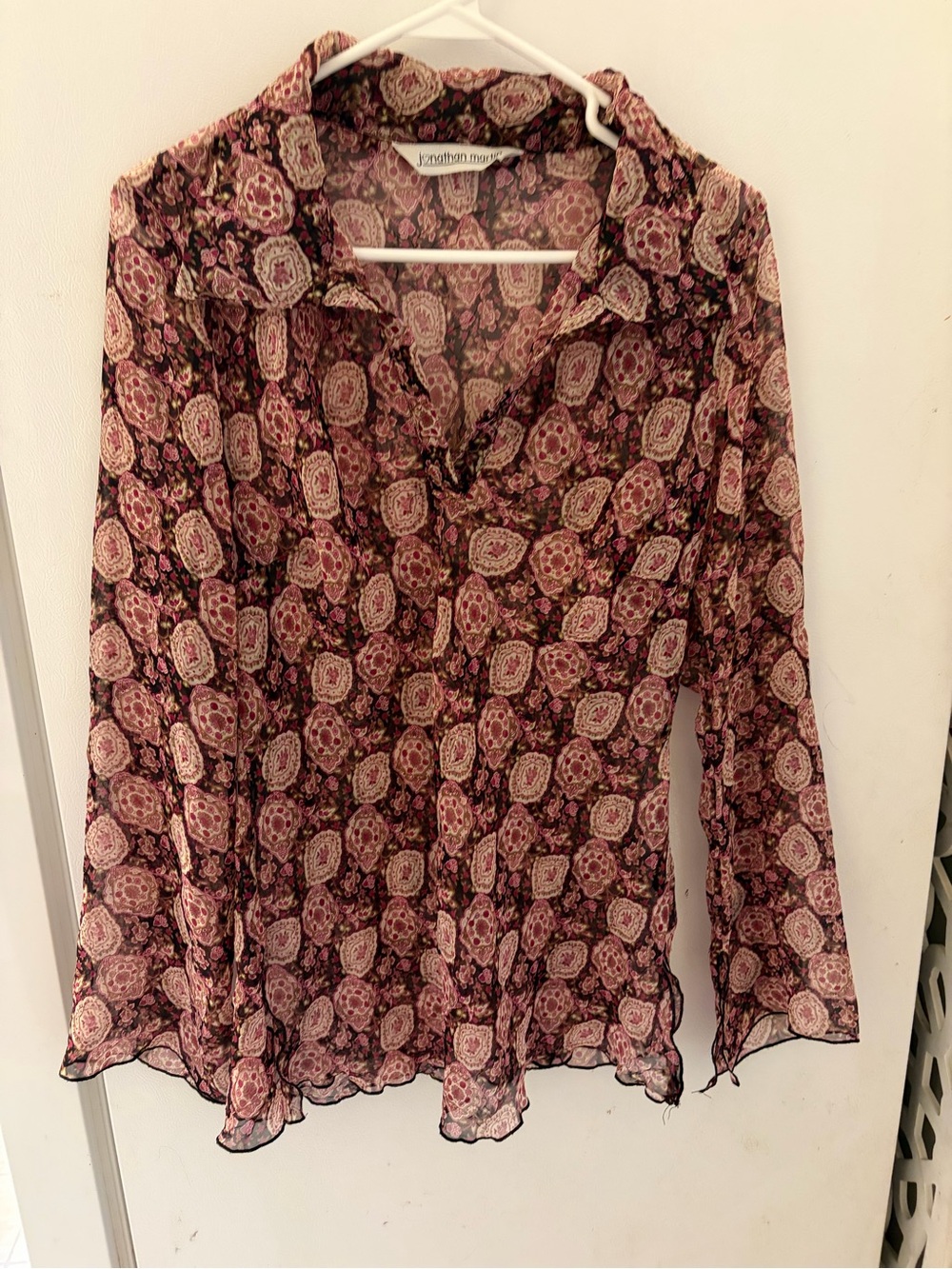 Y2K Jonathan Martin  Sheer Paisley Blouse in Burgundy and Cream